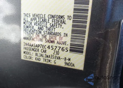 2014 Nissan Maxima 3.5 Sv from USA, damaged, VIN 1N4AA5AP7EC457765